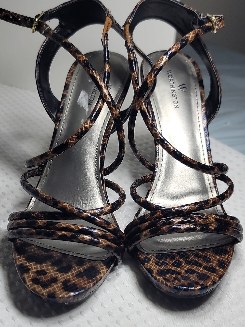Worthington Brown Snake-Print Strappy Heels